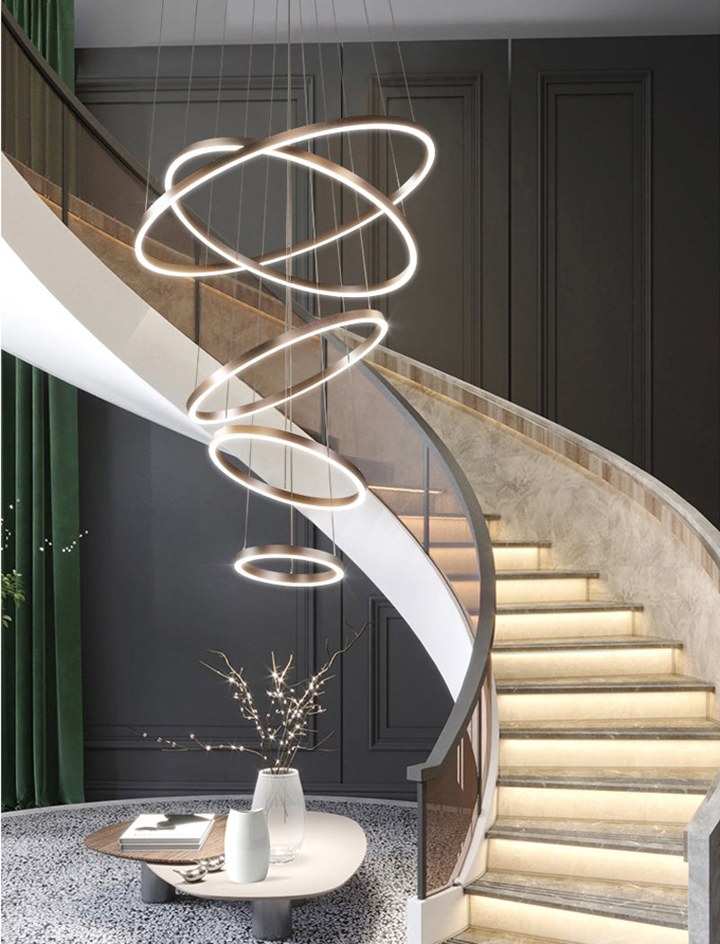 Moderne LED-Ring-Pendelleuchten, Goldenes, kreatives Aluminiumkreis-Pendelleuchte für Wohnzimmer, Restaurant und Zuhause - Unique Outlet