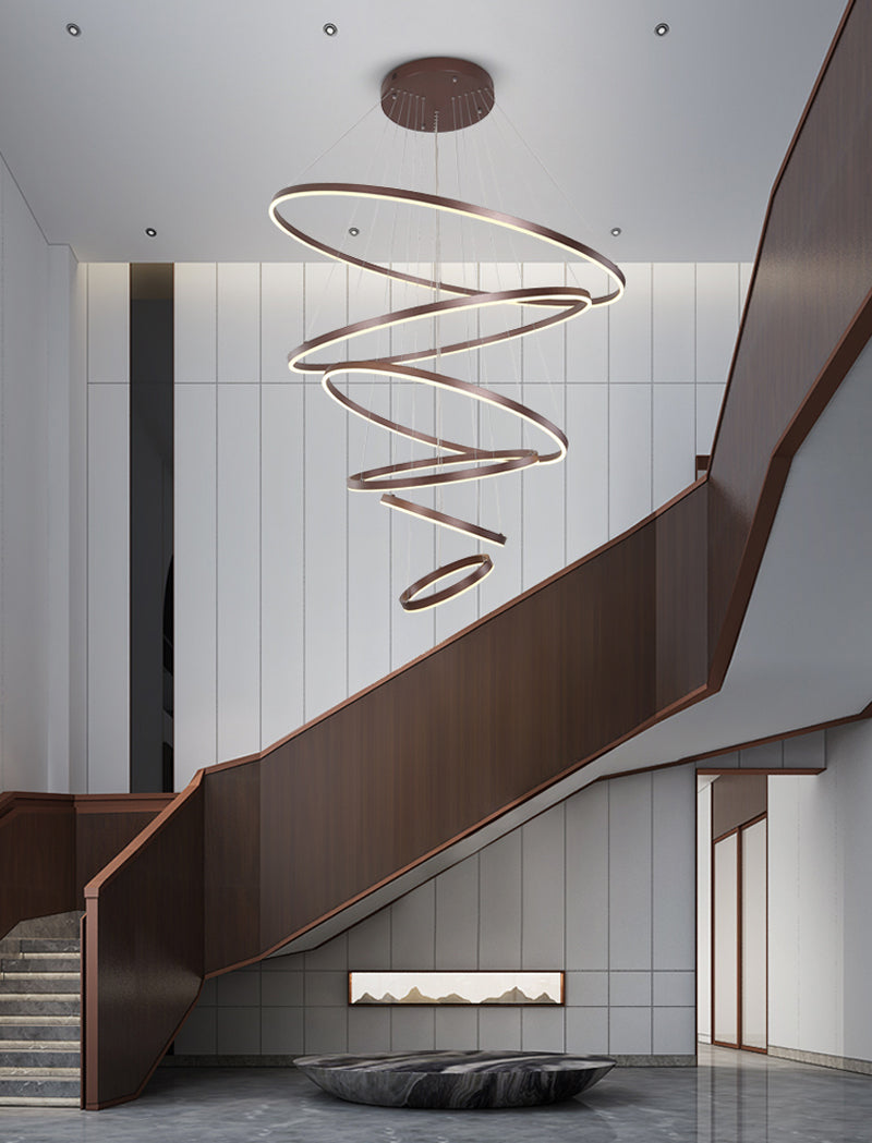 Moderne LED-Ring-Pendelleuchten, Goldenes, kreatives Aluminiumkreis-Pendelleuchte für Wohnzimmer, Restaurant und Zuhause - Unique Outlet