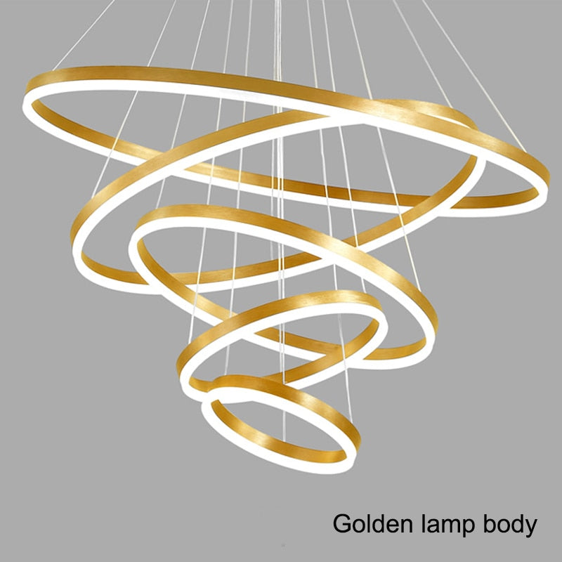Moderne LED-Ring-Pendelleuchten, Goldenes, kreatives Aluminiumkreis-Pendelleuchte für Wohnzimmer, Restaurant und Zuhause - Unique Outlet