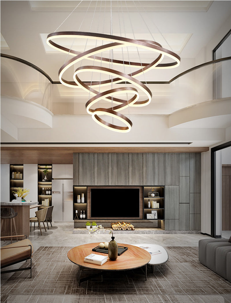 Moderne LED-Ring-Pendelleuchten, Goldenes, kreatives Aluminiumkreis-Pendelleuchte für Wohnzimmer, Restaurant und Zuhause - Unique Outlet
