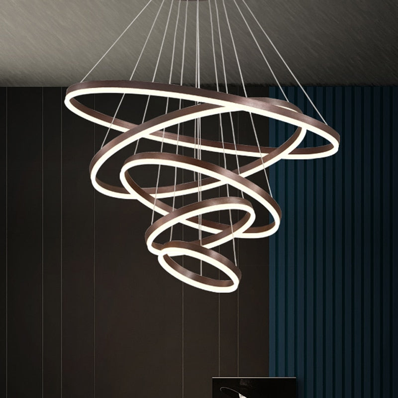 Moderne LED-Ring-Pendelleuchten, Goldenes, kreatives Aluminiumkreis-Pendelleuchte für Wohnzimmer, Restaurant und Zuhause - Unique Outlet