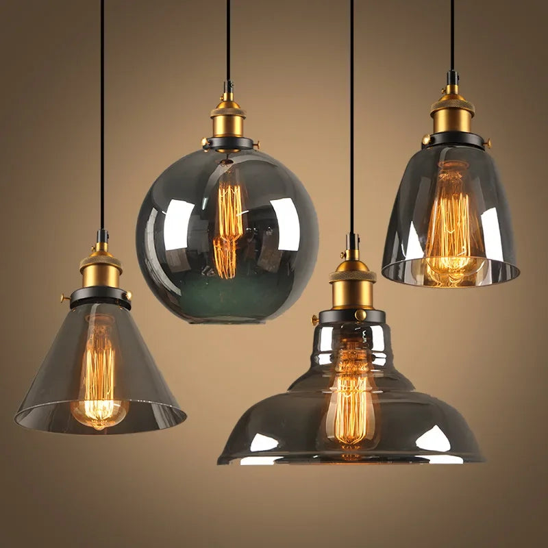 Vintage Glas-Hängelampe in Bernsteinfarben mit Luxus-Kristallklarem Grau – Kronleuchter-Pendelleuchte für Loft und Esszimmer-Dekoration - Unique Outlet
