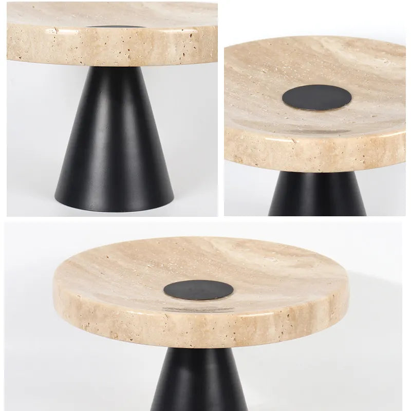 Beiges Travertin-Tablett mit Metallfuß – Multifunktionales Serviertablett im Vintage-Stil - Unique Outlet
