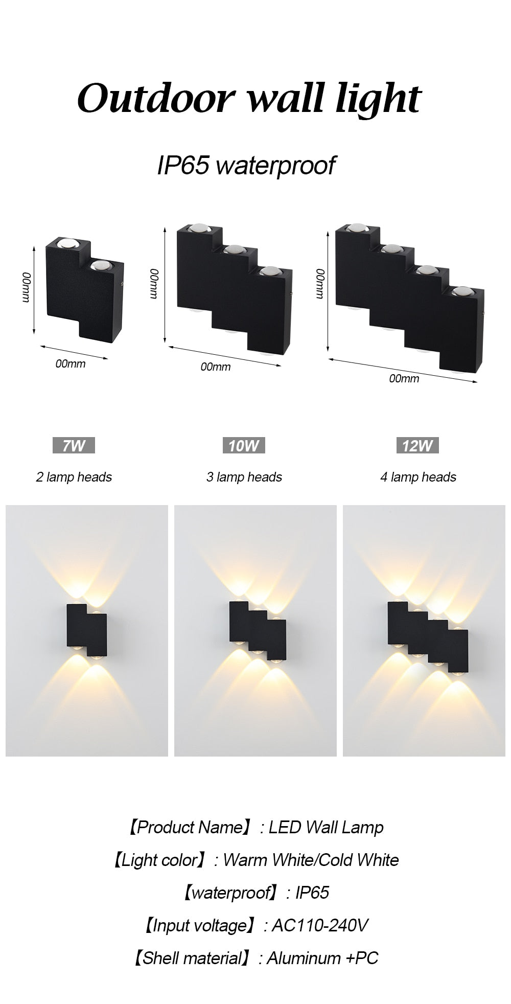 Außenwandleuchte "3STEPS", 10 W, IP65 wasserdicht - Unique Outlet