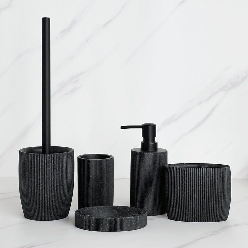 Schwarzes Badezimmer Zubehör Sets mit Seifenspender Zahnbürstenhalter Becher Seifenschale Mundwasser Cup Toilettenbürstenhalter - Unique Outlet