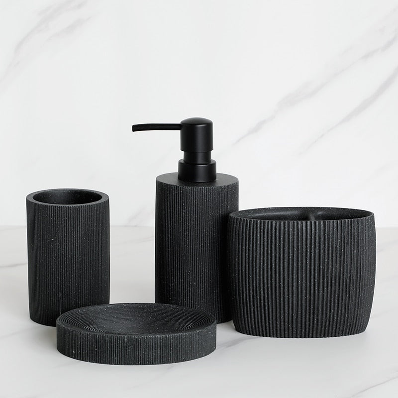 Schwarzes Badezimmer Zubehör Sets mit Seifenspender Zahnbürstenhalter Becher Seifenschale Mundwasser Cup Toilettenbürstenhalter - Unique Outlet
