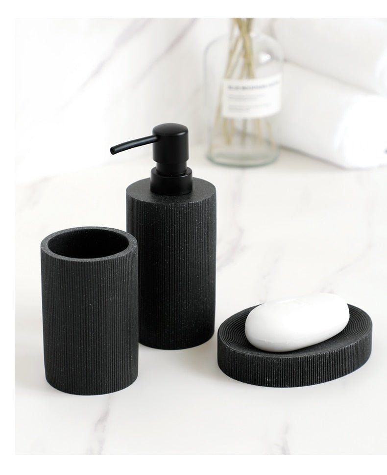 Schwarzes Badezimmer Zubehör Sets mit Seifenspender Zahnbürstenhalter Becher Seifenschale Mundwasser Cup Toilettenbürstenhalter - Unique Outlet