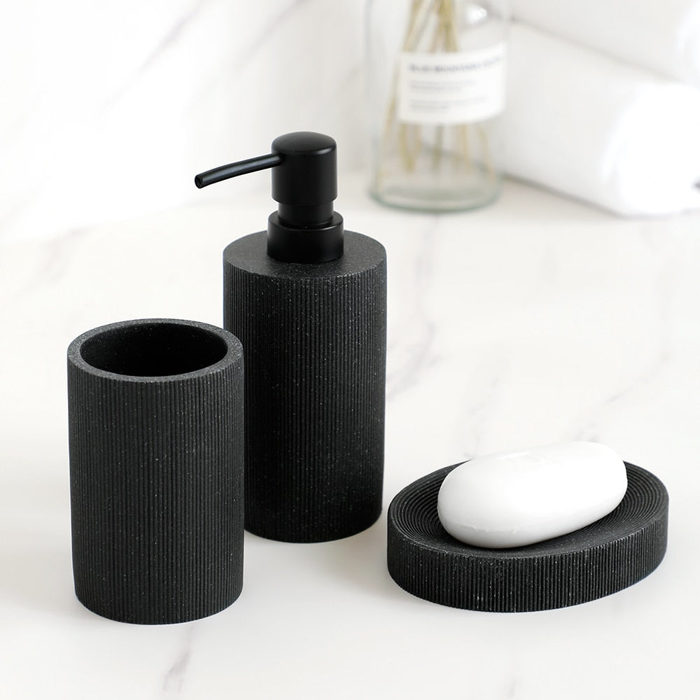 Schwarzes Badezimmer Zubehör Sets mit Seifenspender Zahnbürstenhalter Becher Seifenschale Mundwasser Cup Toilettenbürstenhalter - Unique Outlet