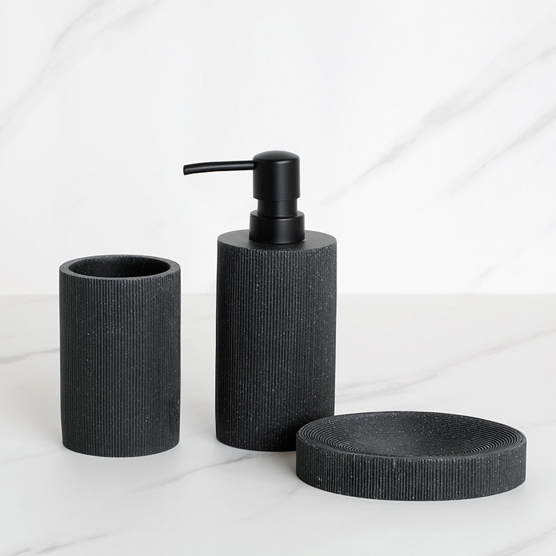 Schwarzes Badezimmer Zubehör Sets mit Seifenspender Zahnbürstenhalter Becher Seifenschale Mundwasser Cup Toilettenbürstenhalter - Unique Outlet