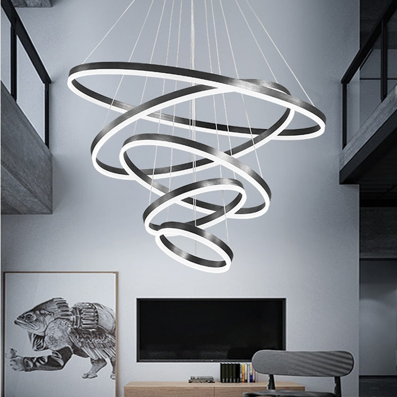 Moderne LED-Ring-Pendelleuchten, Goldenes, kreatives Aluminiumkreis-Pendelleuchte für Wohnzimmer, Restaurant und Zuhause - Unique Outlet