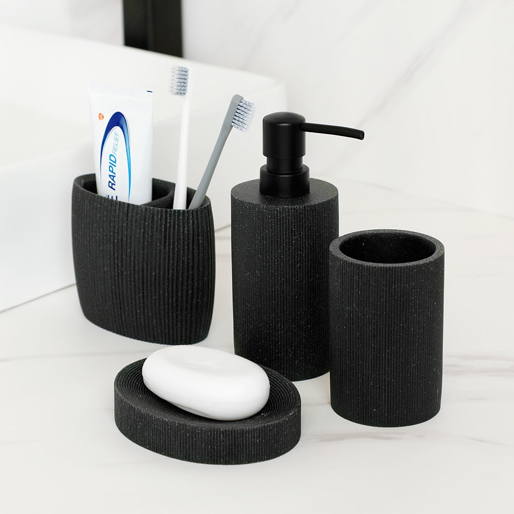Schwarzes Badezimmer Zubehör Sets mit Seifenspender Zahnbürstenhalter Becher Seifenschale Mundwasser Cup Toilettenbürstenhalter - Unique Outlet