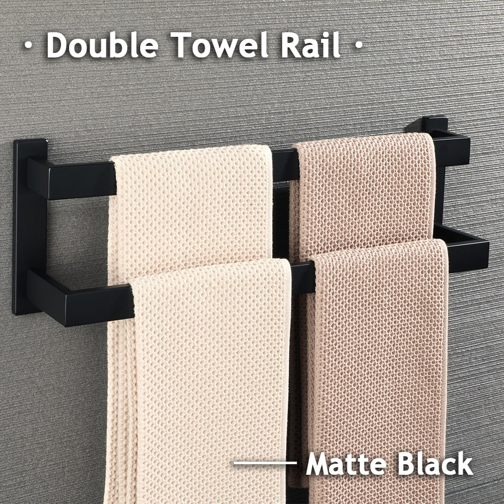 Badezimmer-Handtuchhalter, Wand-Handtuchhalter, 40/50 cm Wand-Montage-Schiene, Dusch-Haken, 304 Edelstahl, schwarzes Badezimmer-Zubehör - Unique Outlet
