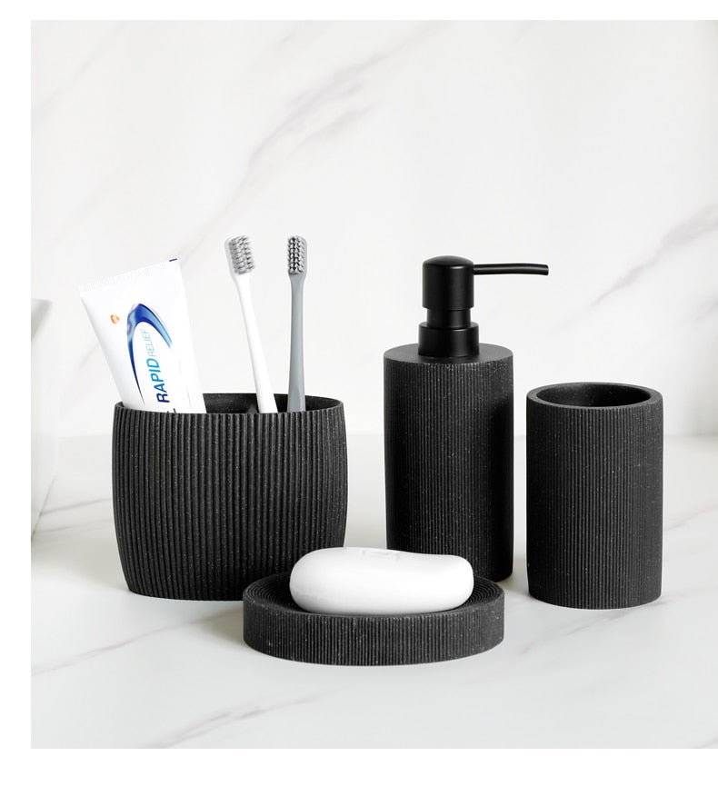Schwarzes Badezimmer Zubehör Sets mit Seifenspender Zahnbürstenhalter Becher Seifenschale Mundwasser Cup Toilettenbürstenhalter - Unique Outlet