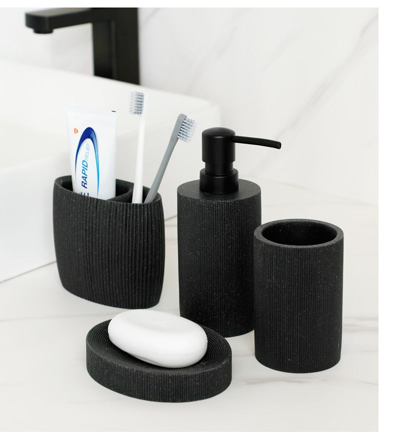 Schwarzes Badezimmer Zubehör Sets mit Seifenspender Zahnbürstenhalter Becher Seifenschale Mundwasser Cup Toilettenbürstenhalter - Unique Outlet