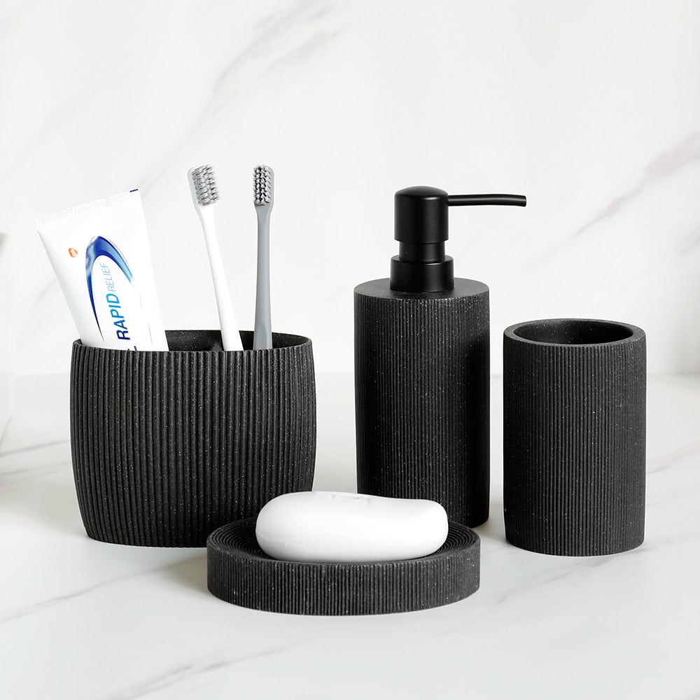 Schwarzes Badezimmer Zubehör Sets mit Seifenspender Zahnbürstenhalter Becher Seifenschale Mundwasser Cup Toilettenbürstenhalter - Unique Outlet