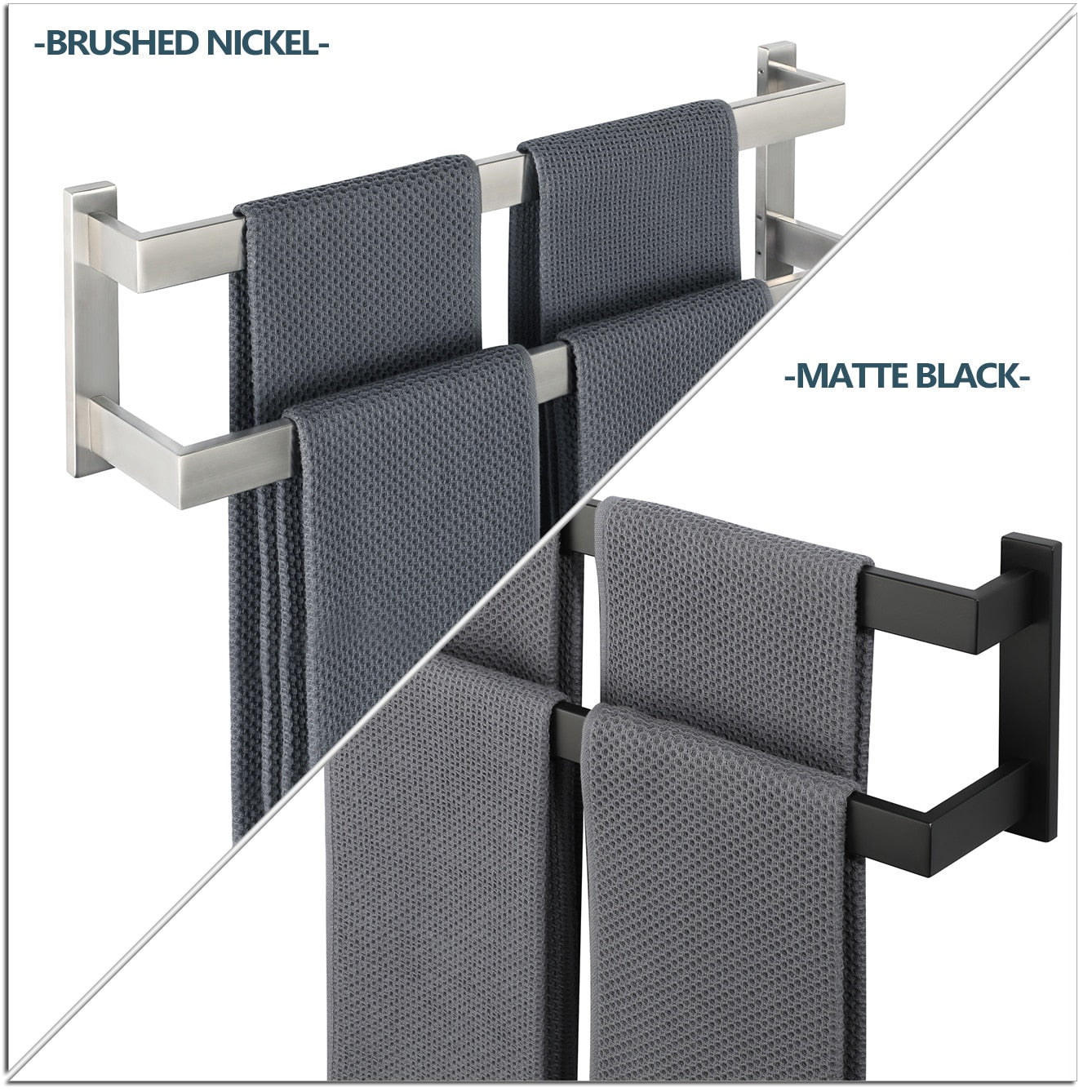 Badezimmer-Handtuchhalter, Wand-Handtuchhalter, 40/50 cm Wand-Montage-Schiene, Dusch-Haken, 304 Edelstahl, schwarzes Badezimmer-Zubehör - Unique Outlet