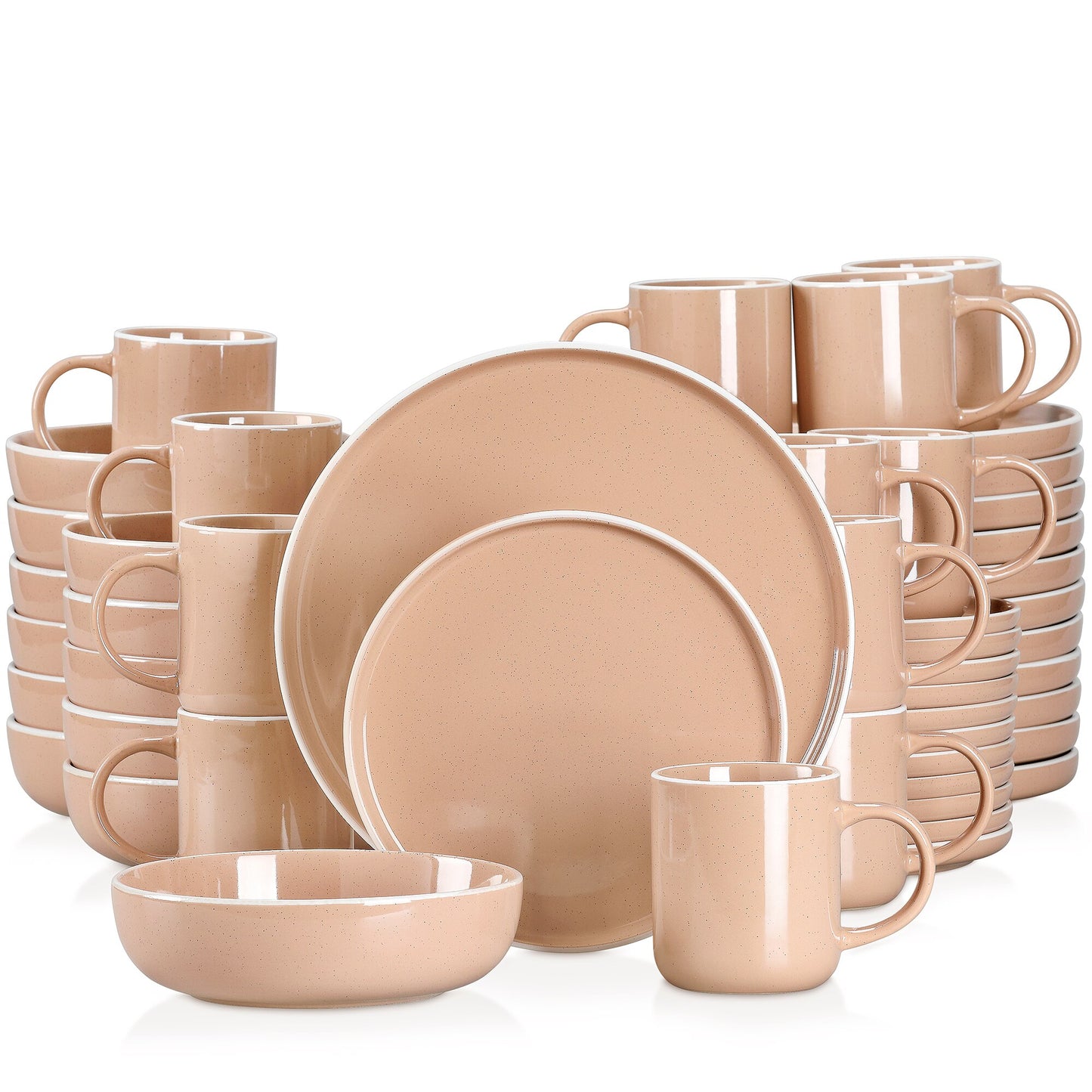 16/32/48 teiliges weißes Stoneware-Set mit Sesame Glaze Ceramic Dinnerware-Set - Unique Outlet