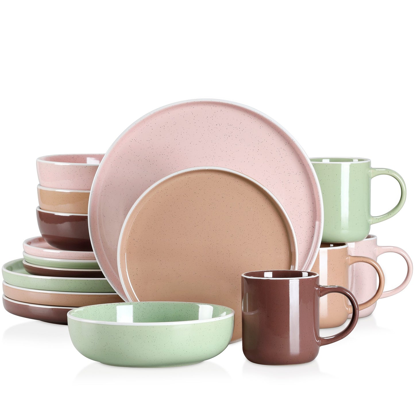 16/32/48 teiliges weißes Stoneware-Set mit Sesame Glaze Ceramic Dinnerware-Set - Unique Outlet