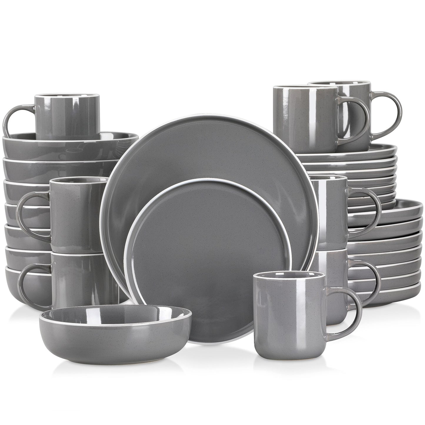 16/32/48 teiliges weißes Stoneware-Set mit Sesame Glaze Ceramic Dinnerware-Set - Unique Outlet