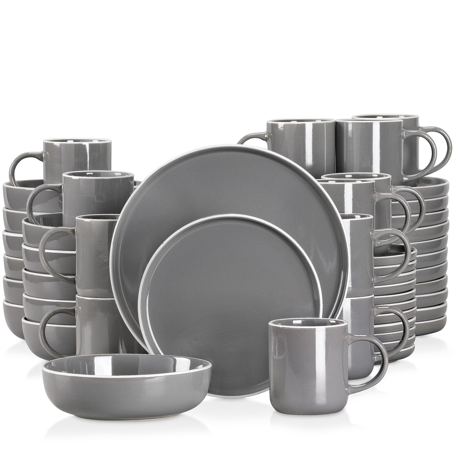 16/32/48 teiliges weißes Stoneware-Set mit Sesame Glaze Ceramic Dinnerware-Set - Unique Outlet