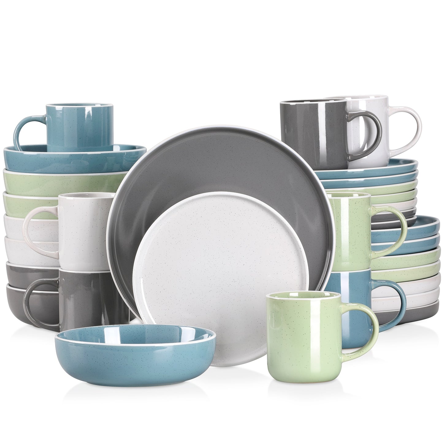 16/32/48 teiliges weißes Stoneware-Set mit Sesame Glaze Ceramic Dinnerware-Set - Unique Outlet