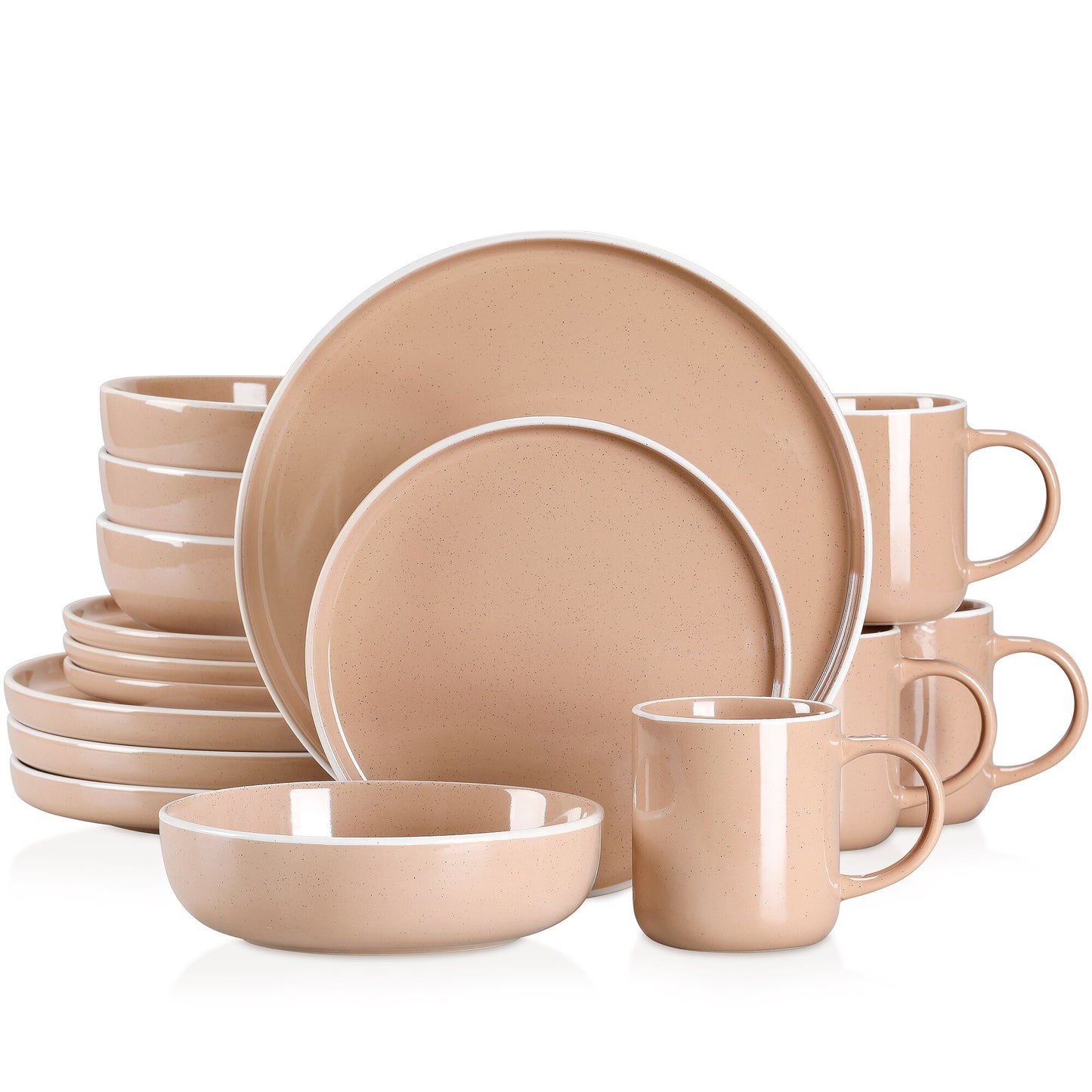16/32/48 teiliges weißes Stoneware-Set mit Sesame Glaze Ceramic Dinnerware-Set - Unique Outlet