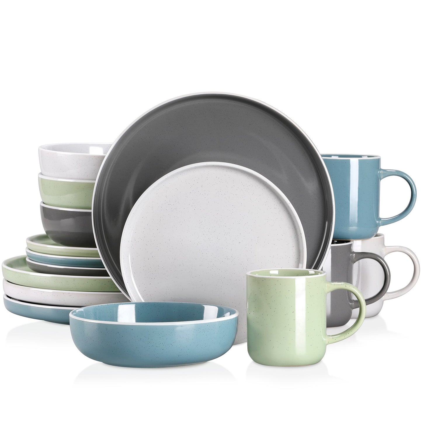 16/32/48 teiliges weißes Stoneware-Set mit Sesame Glaze Ceramic Dinnerware-Set - Unique Outlet