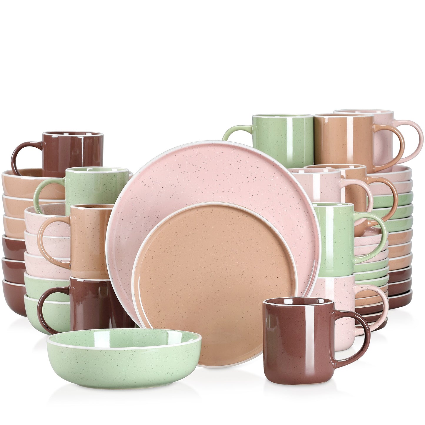 16/32/48 teiliges weißes Stoneware-Set mit Sesame Glaze Ceramic Dinnerware-Set - Unique Outlet