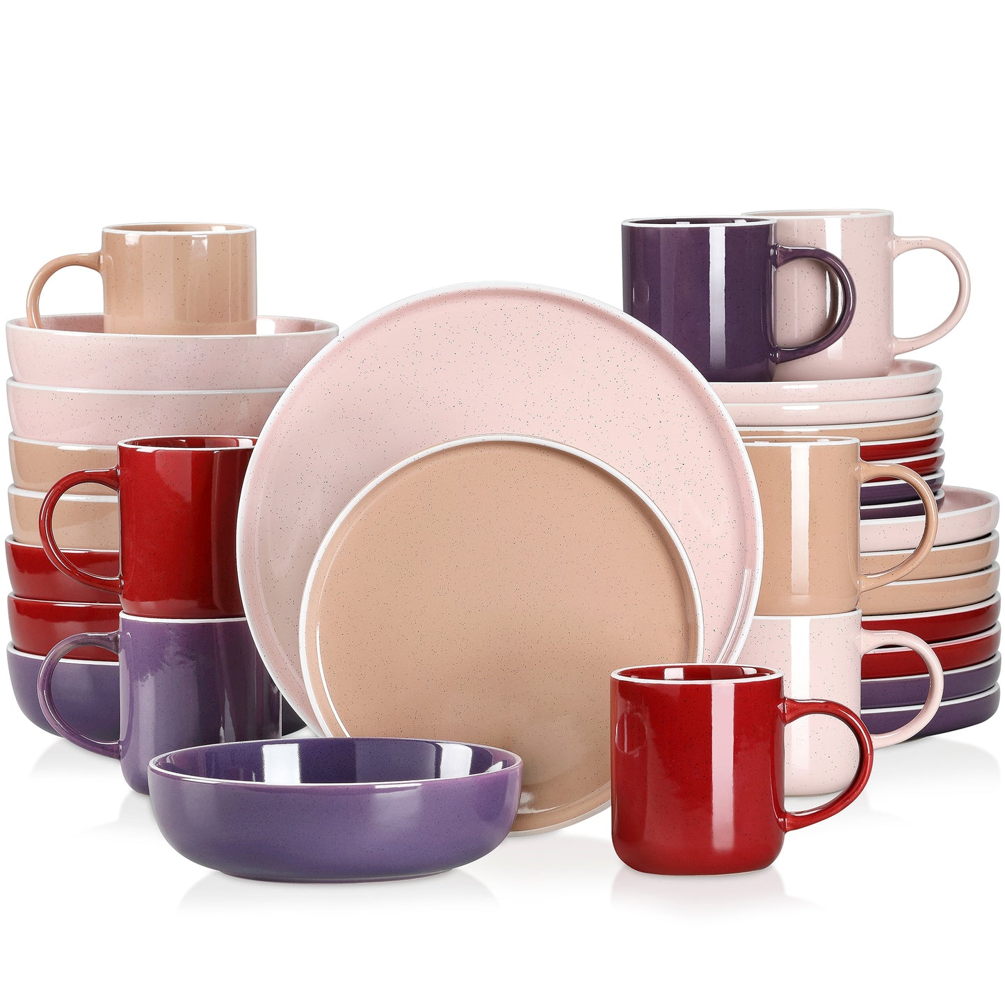 16/32/48 teiliges weißes Stoneware-Set mit Sesame Glaze Ceramic Dinnerware-Set - Unique Outlet
