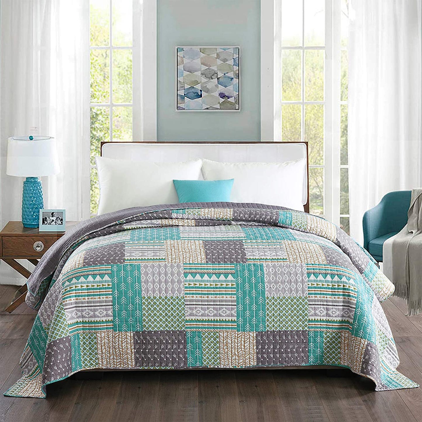 Bettüberwurf Steppdecke Doppelt Gepolstert in Wendemuster, 150x220cm, 1.1kg, Heimtextilien - Unique Outlet