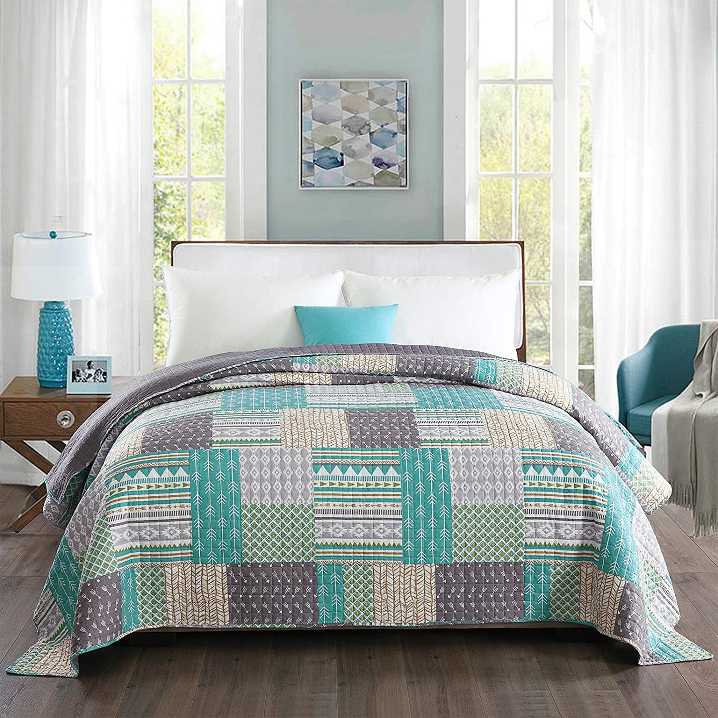 Bettüberwurf Steppdecke Doppelt Gepolstert in Wendemuster, 150x220cm, 1.1kg, Heimtextilien - Unique Outlet