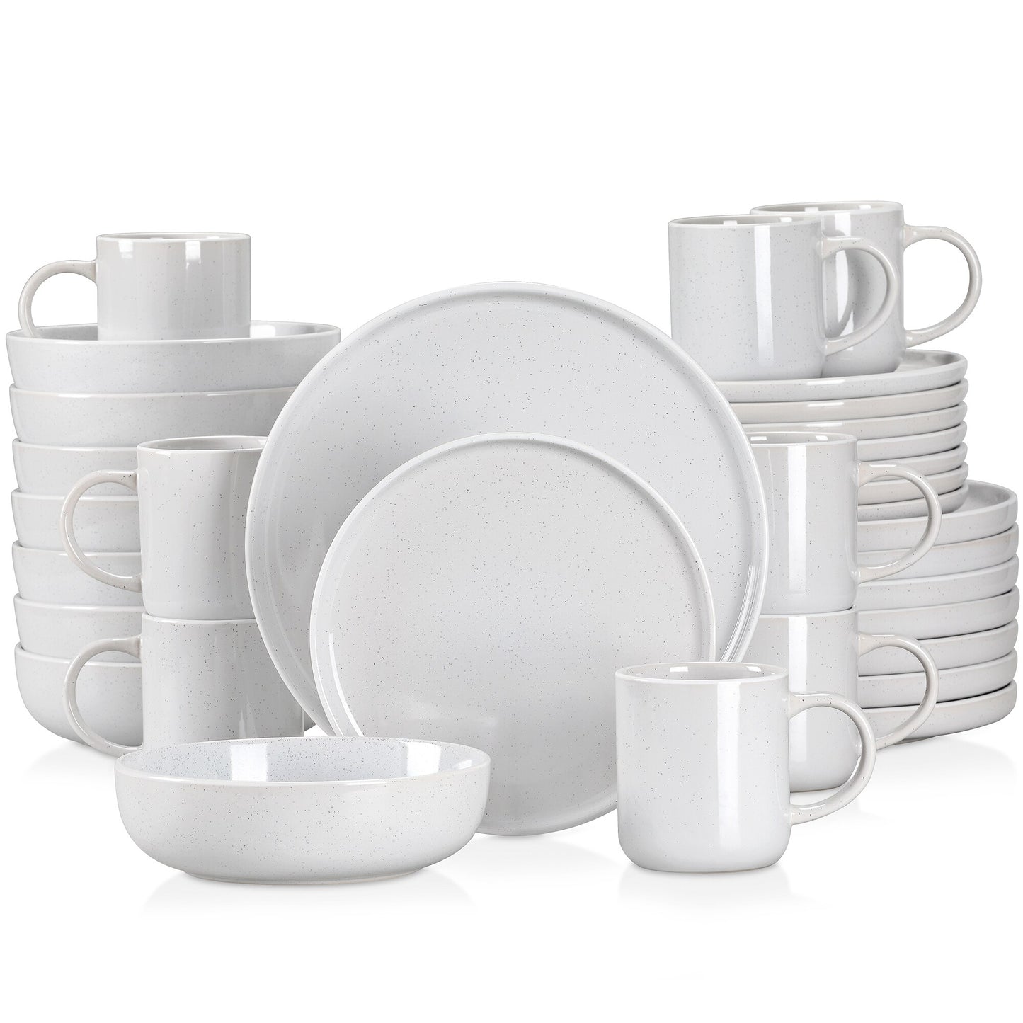16/32/48 teiliges weißes Stoneware-Set mit Sesame Glaze Ceramic Dinnerware-Set - Unique Outlet