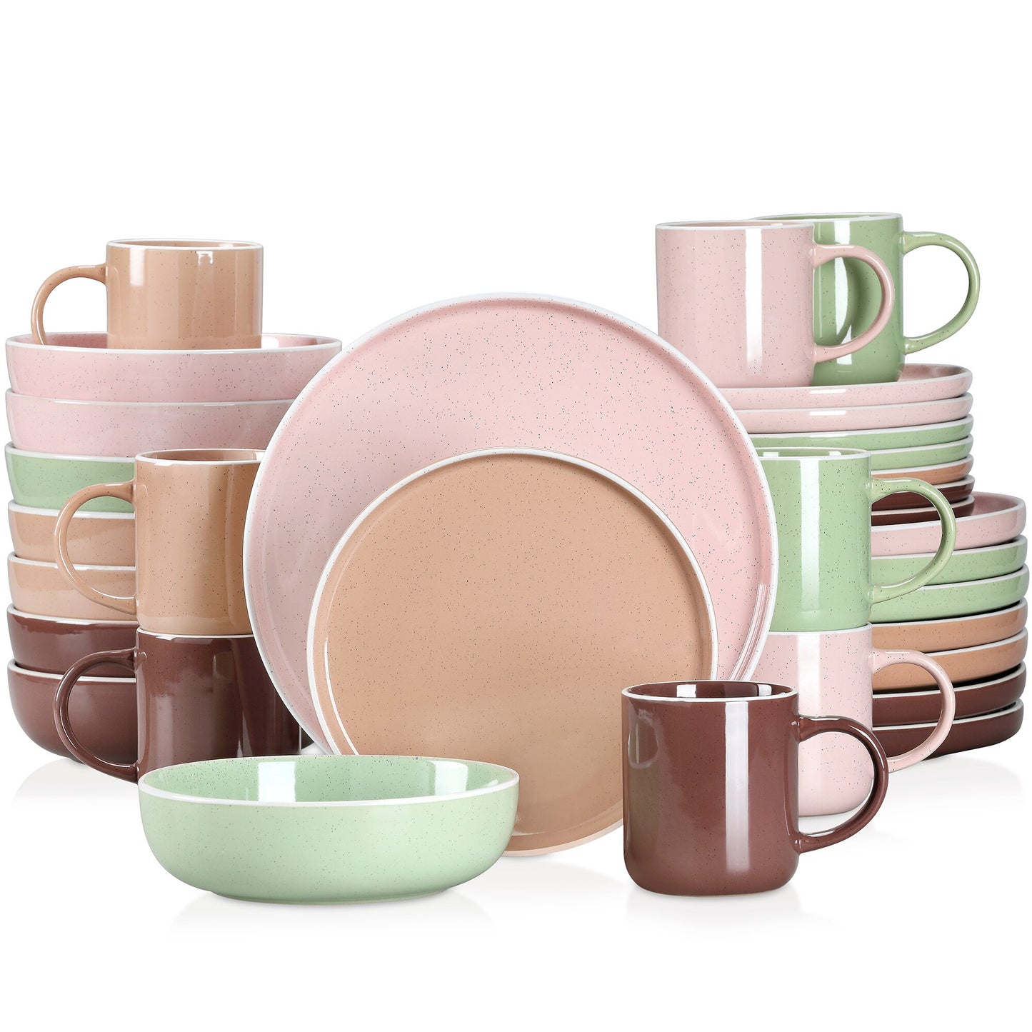 16/32/48 teiliges weißes Stoneware-Set mit Sesame Glaze Ceramic Dinnerware-Set - Unique Outlet