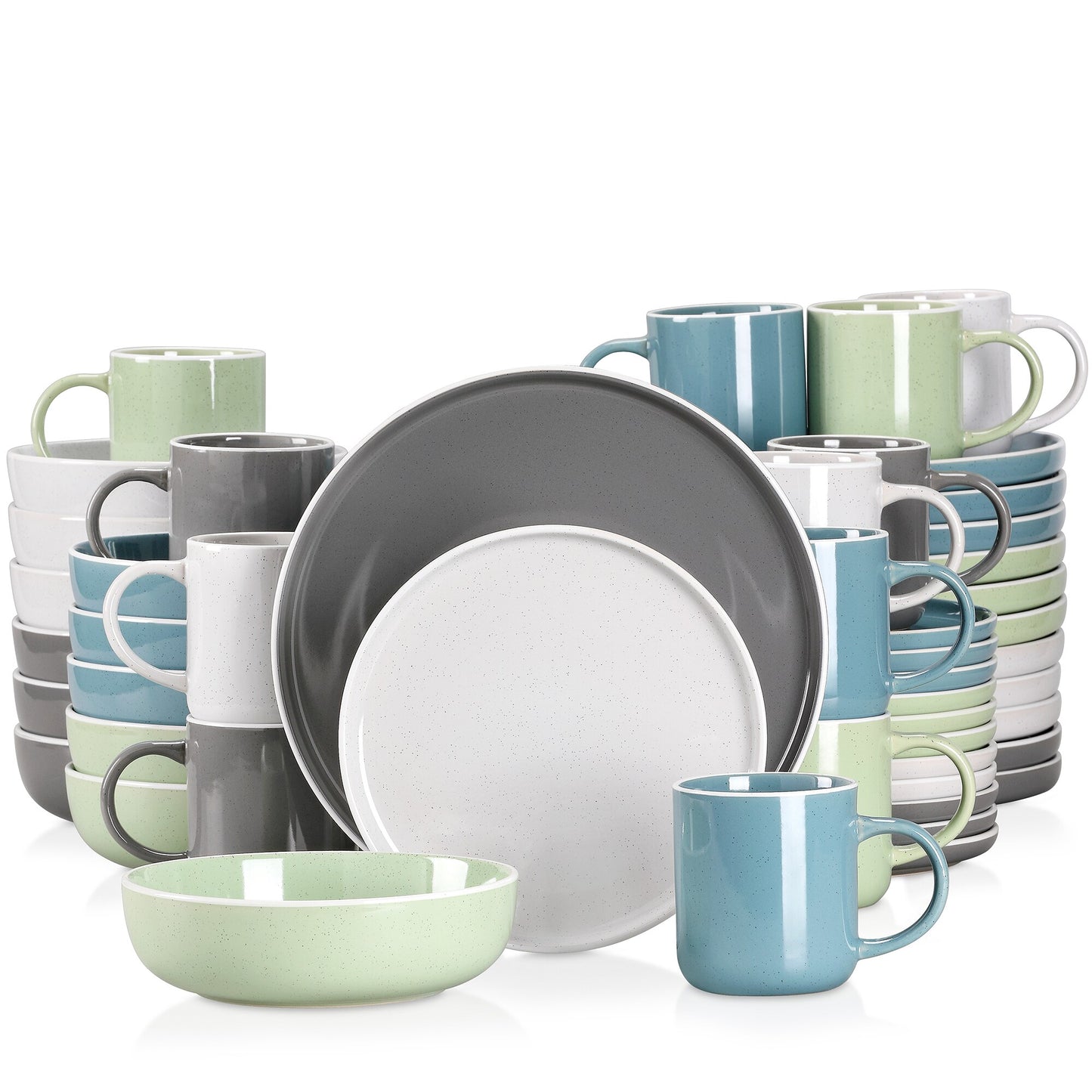 16/32/48 teiliges weißes Stoneware-Set mit Sesame Glaze Ceramic Dinnerware-Set - Unique Outlet