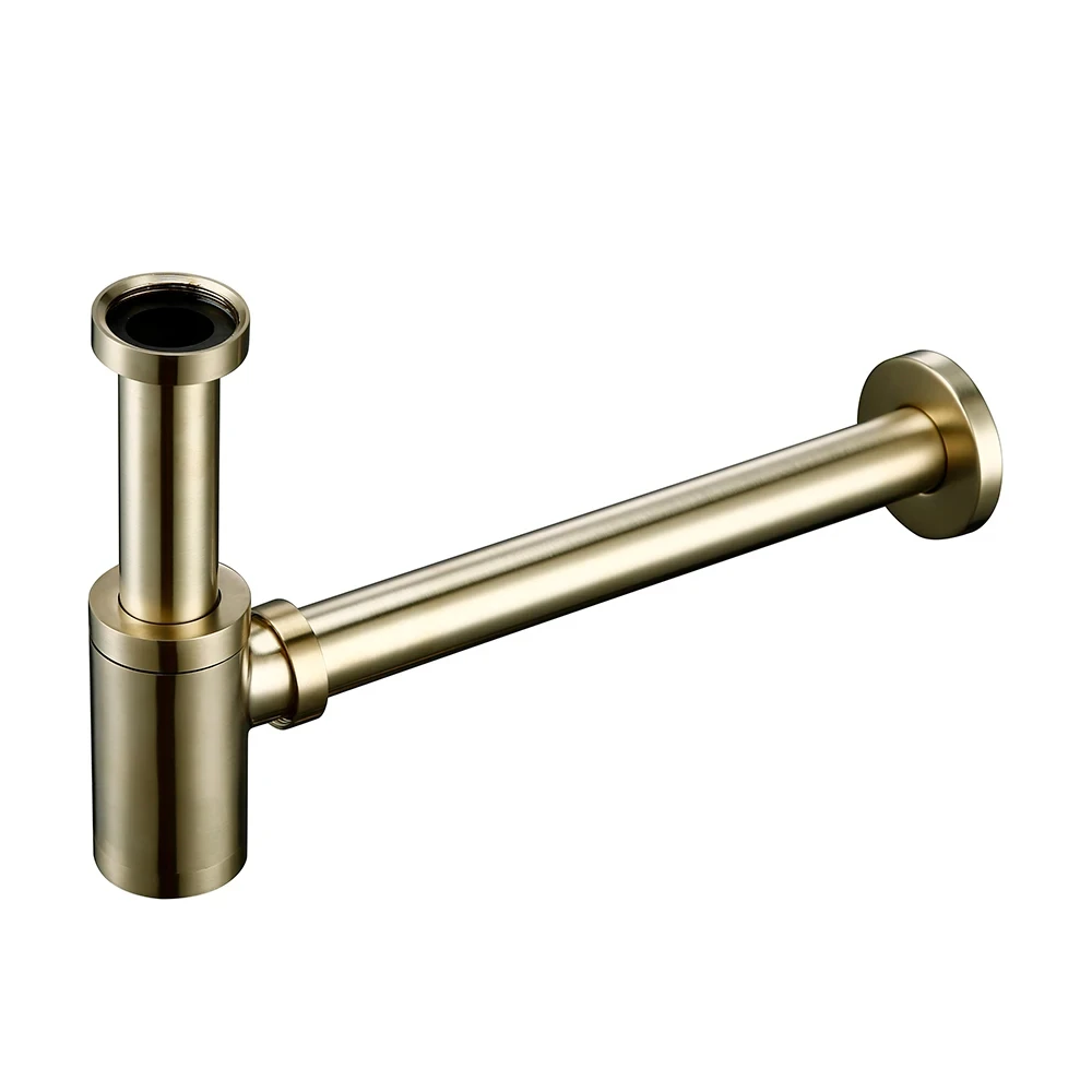 Luxus Siphon für Waschbecken – P-Trap in Gebürstetem Gold aus Hochwertigem Messing im Modernen Stil - Unique Outlet