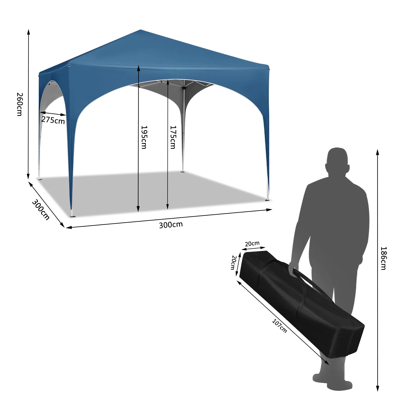 3x3m Gartenpavillon Partyzelt - Pop-Up Pavillon mit Halbkreis-Dach für Outdoor-Märkte, Wasserdicht und Faltbar - Unique Outlet