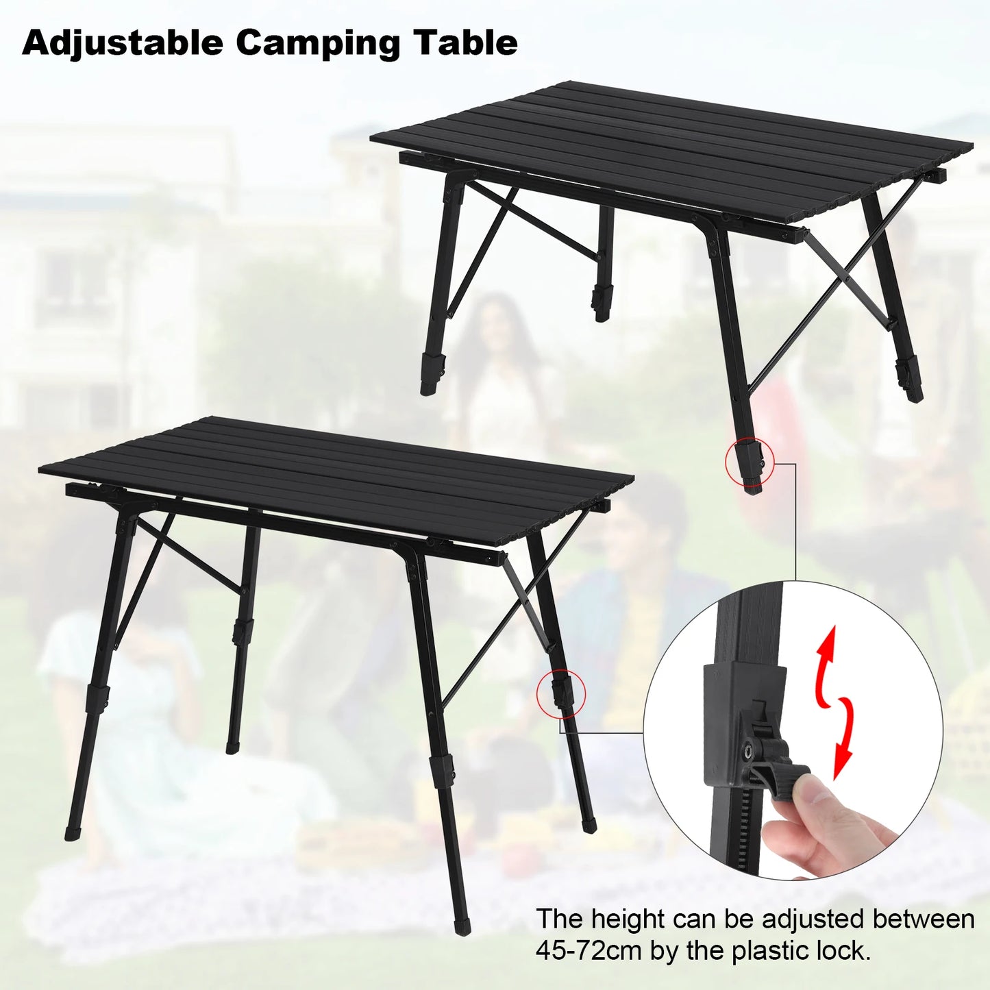 Faltbarer Campingtisch - Höhenverstellbarer Outdoor-Tisch für Picknick, Garten und Reisen, Klappbarer Schreibtisch - Unique Outlet
