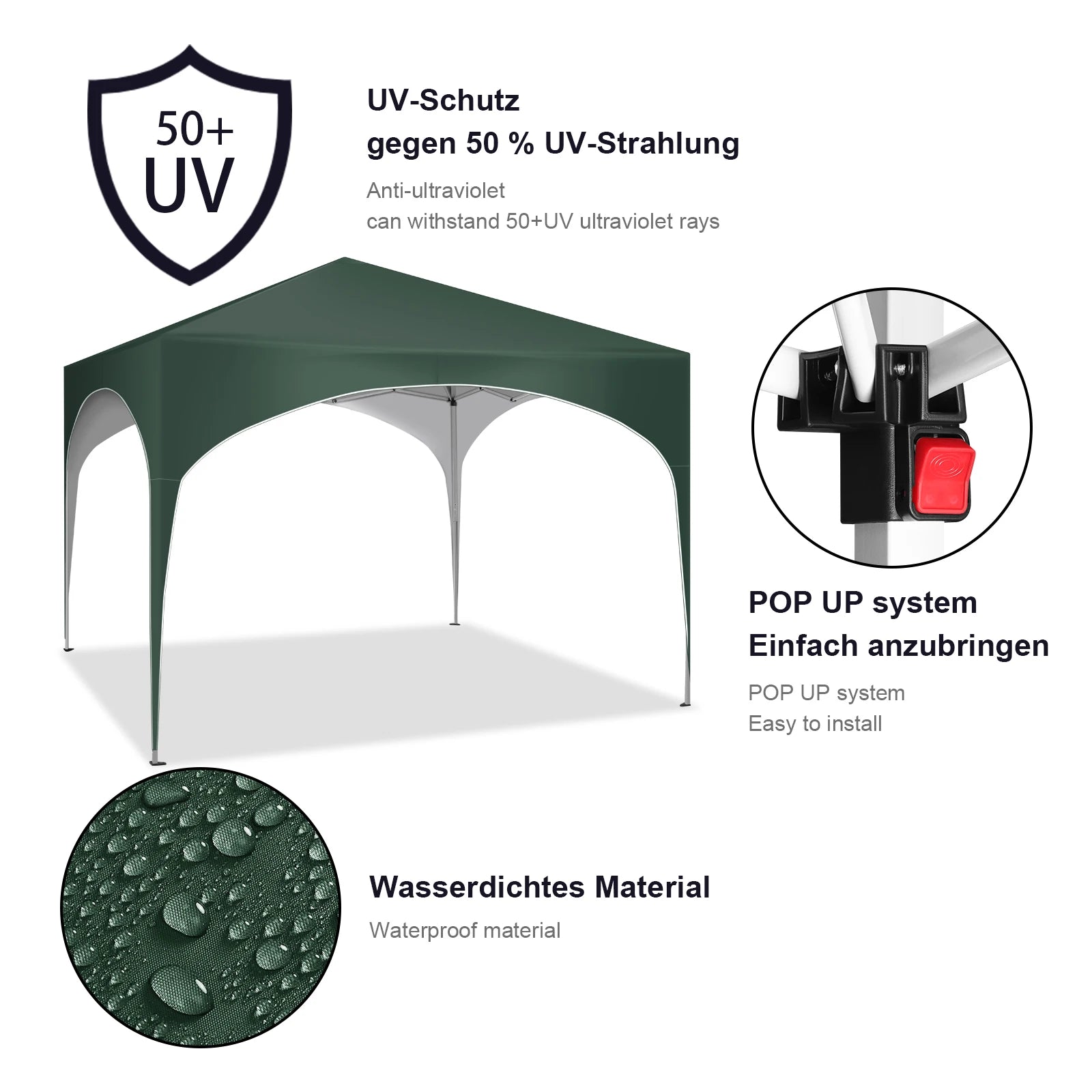 3x3m Gartenpavillon Partyzelt - Pop-Up Pavillon mit Halbkreis-Dach für Outdoor-Märkte, Wasserdicht und Faltbar - Unique Outlet