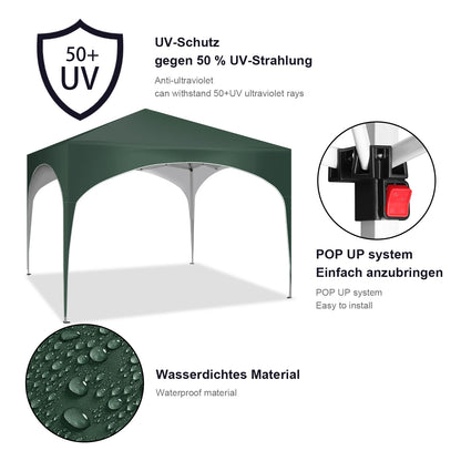 3x3m Gartenpavillon Partyzelt - Pop-Up Pavillon mit Halbkreis-Dach für Outdoor-Märkte, Wasserdicht und Faltbar - Unique Outlet