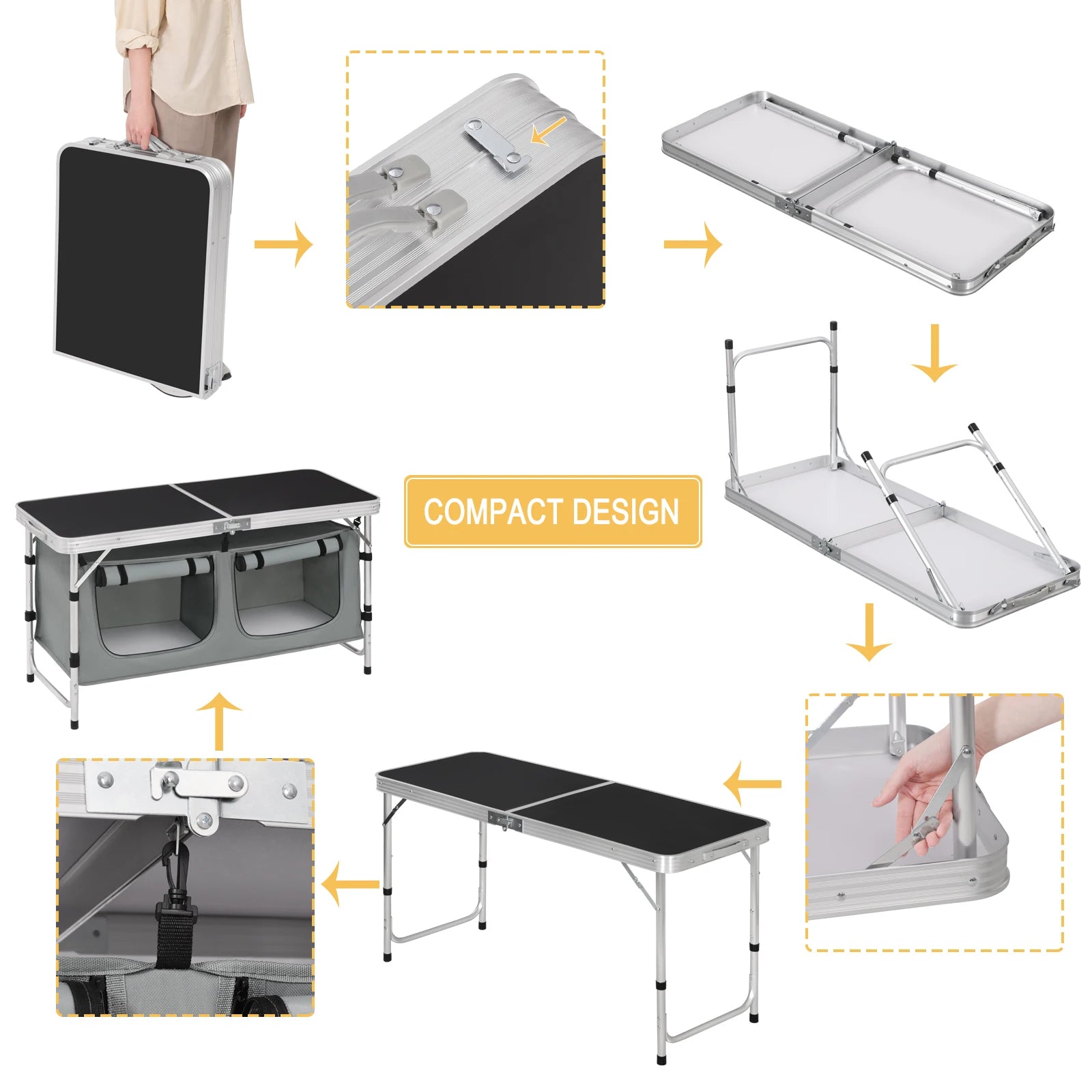 Faltbarer Campingtisch mit Aufbewahrungstasche - Aluminium Koffer-Tisch, Höhenverstellbar, für Outdoor und Garten - Unique Outlet