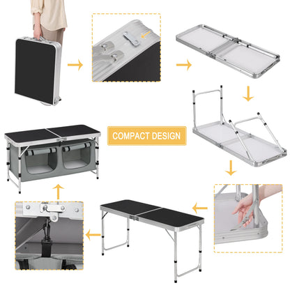 Faltbarer Campingtisch mit Aufbewahrungstasche - Aluminium Koffer-Tisch, Höhenverstellbar, für Outdoor und Garten - Unique Outlet