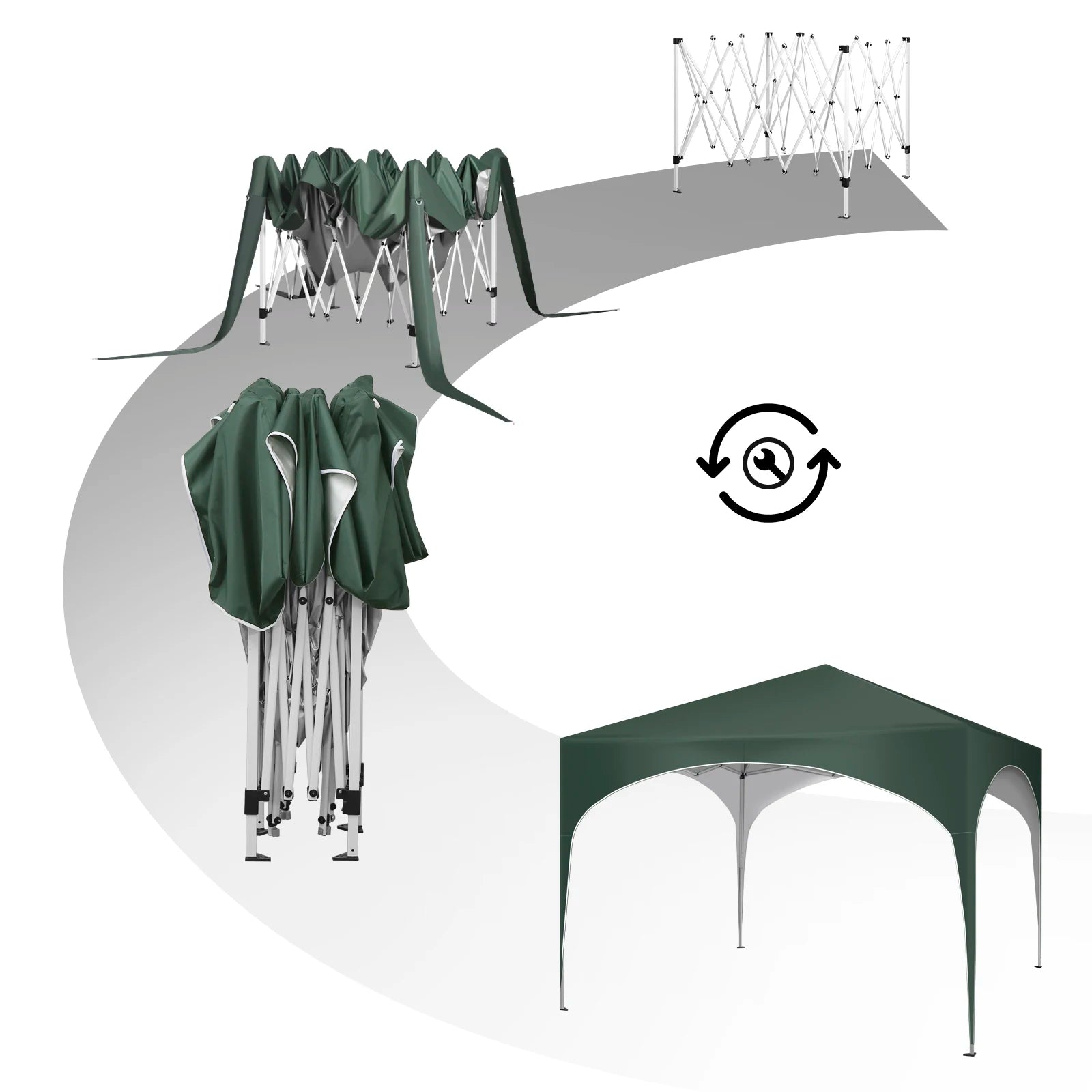 3x3m Gartenpavillon Partyzelt - Pop-Up Pavillon mit Halbkreis-Dach für Outdoor-Märkte, Wasserdicht und Faltbar - Unique Outlet