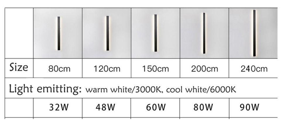 Wasserdichte LED-Außenwandleuchte, Längliche Form, IP65, Aluminium, Garten- und Villen-Beleuchtung, Verschiedene Größen von 30cm bis 240cm - Unique Outlet
