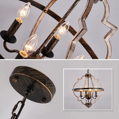 Rustikaler Bauernhaus-Metallkronleuchter, Distressed Holz Deckenleuchte, Ideal für Wohnzimmer, Eingangsbereich und Foyer, 4 Lichter - Unique Outlet