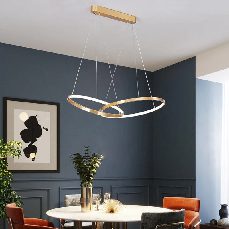 Moderne LED-Kronleuchterbeleuchtung - Goldener Ring-Pendelleuchte für Wohnzimmer, Esszimmer & Küche - Unique Outlet