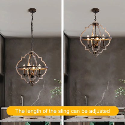 Rustikaler Bauernhaus-Metallkronleuchter, Distressed Holz Deckenleuchte, Ideal für Wohnzimmer, Eingangsbereich und Foyer, 4 Lichter - Unique Outlet