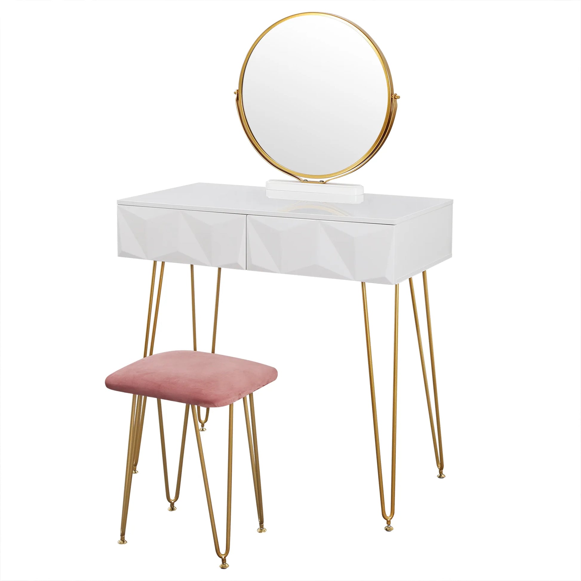 Schminktisch mit Hocker und Spiegel - Kosmetiktisch mit 3D-Effekt Schubladen, Schmuck- und Make-up-Organizer für Schlafzimmer - Unique Outlet