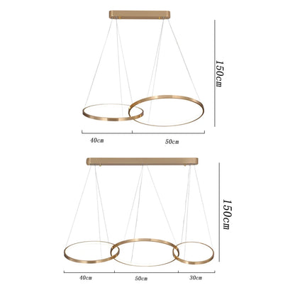 Moderne LED-Kronleuchterbeleuchtung - Goldener Ring-Pendelleuchte für Wohnzimmer, Esszimmer & Küche - Unique Outlet