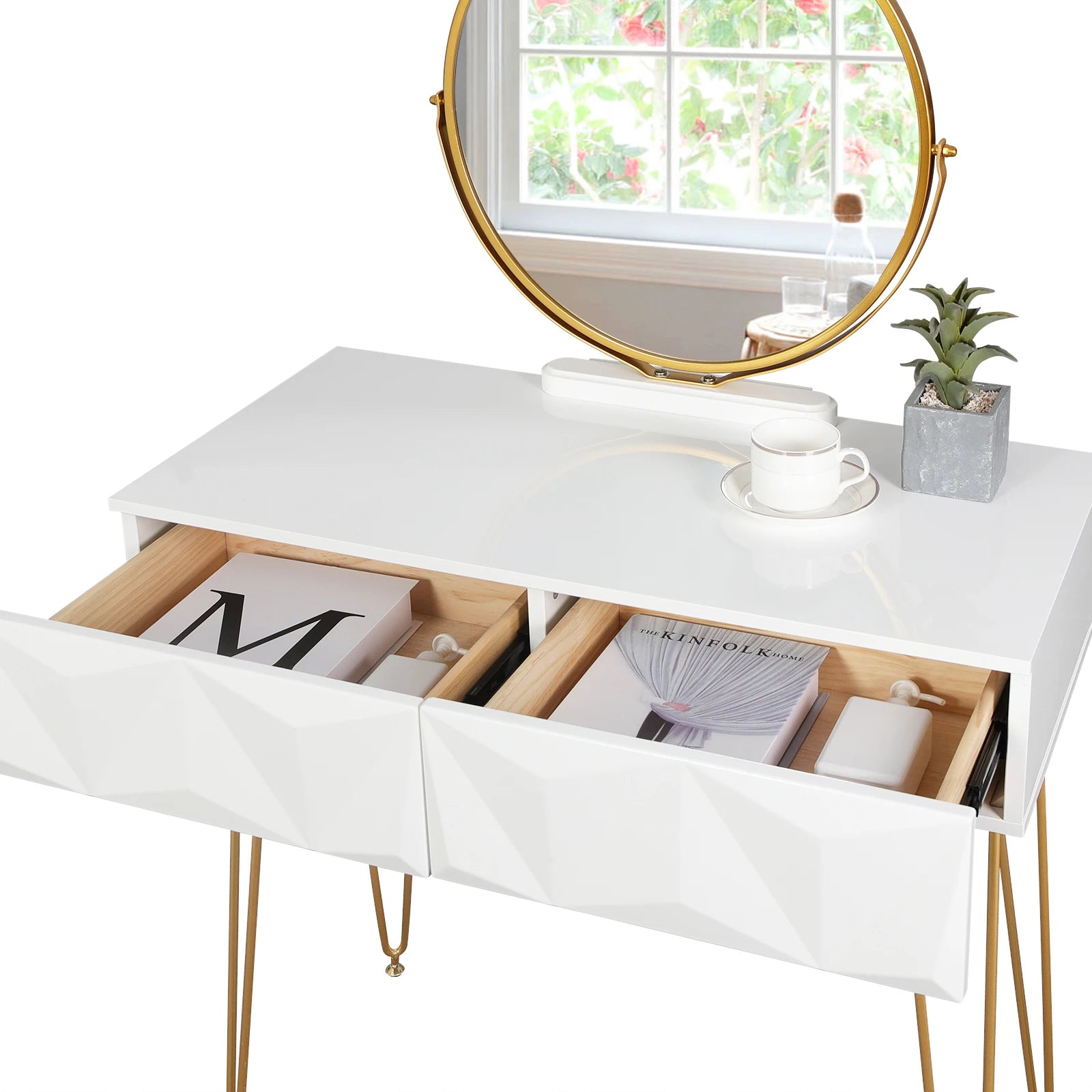Schminktisch mit Hocker und Spiegel - Kosmetiktisch mit 3D-Effekt Schubladen, Schmuck- und Make-up-Organizer für Schlafzimmer - Unique Outlet