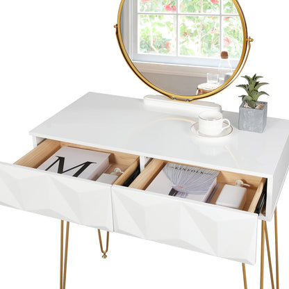 Schminktisch mit Hocker und Spiegel - Kosmetiktisch mit 3D-Effekt Schubladen, Schmuck- und Make-up-Organizer für Schlafzimmer - Unique Outlet